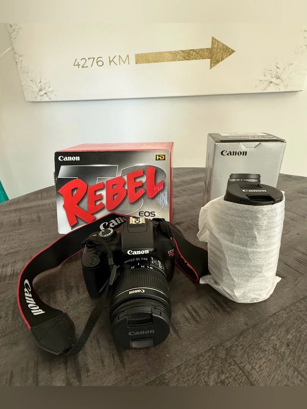 Canon EOS Rebel T3 DSLR Camera Kit with Black Bag and Black/Red Strap